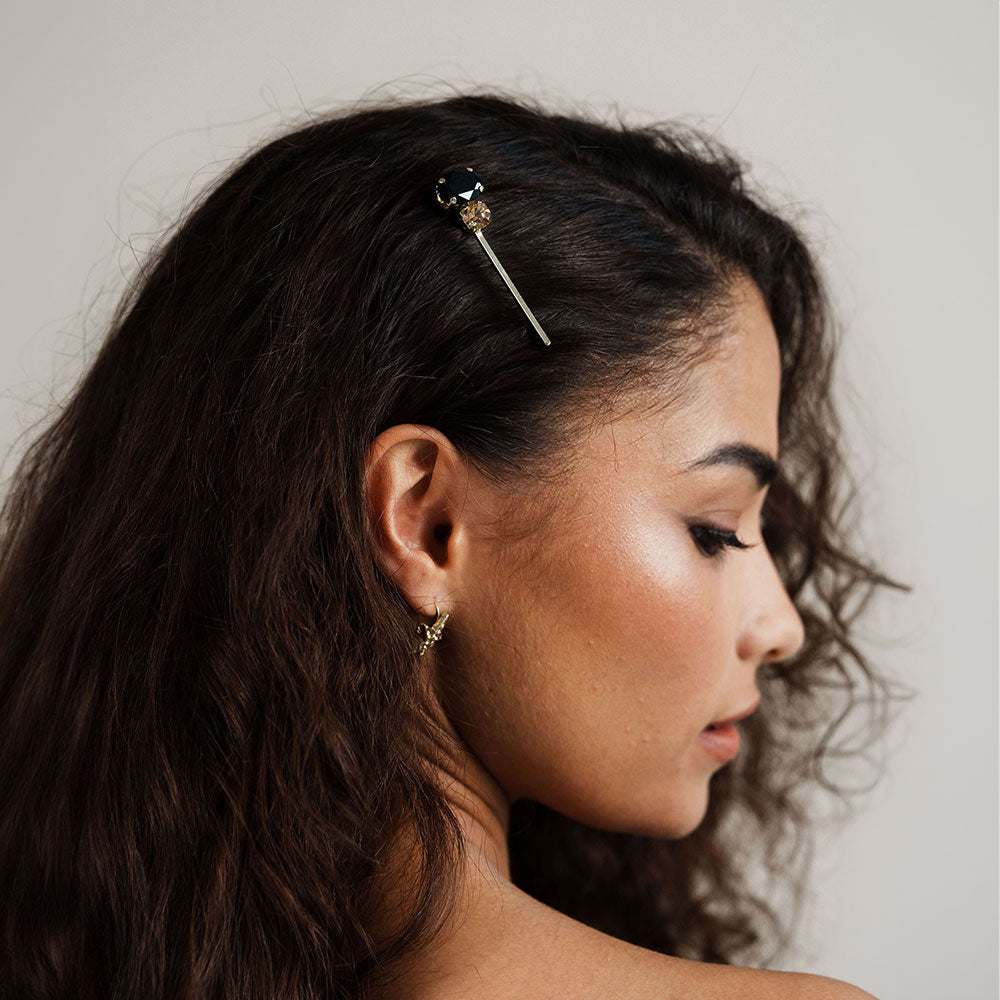 black crystal hair clip