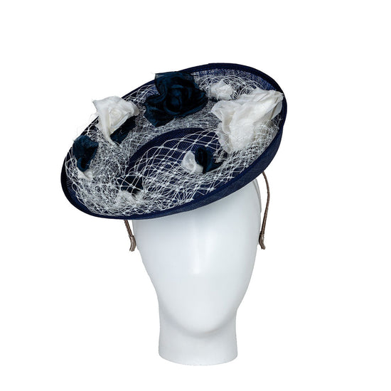 navy lace fascinator disc