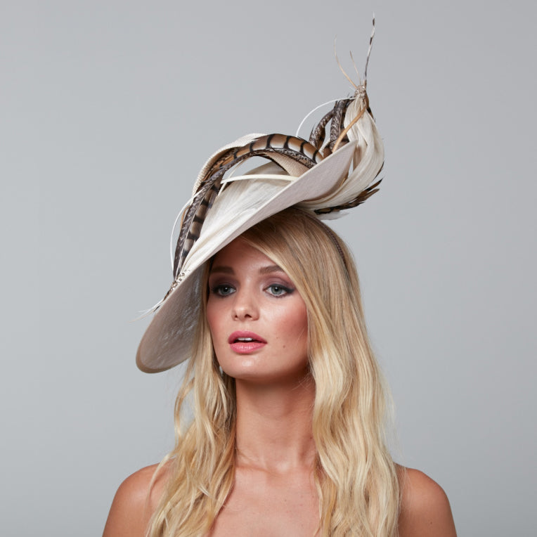 wide brim hat with feathers